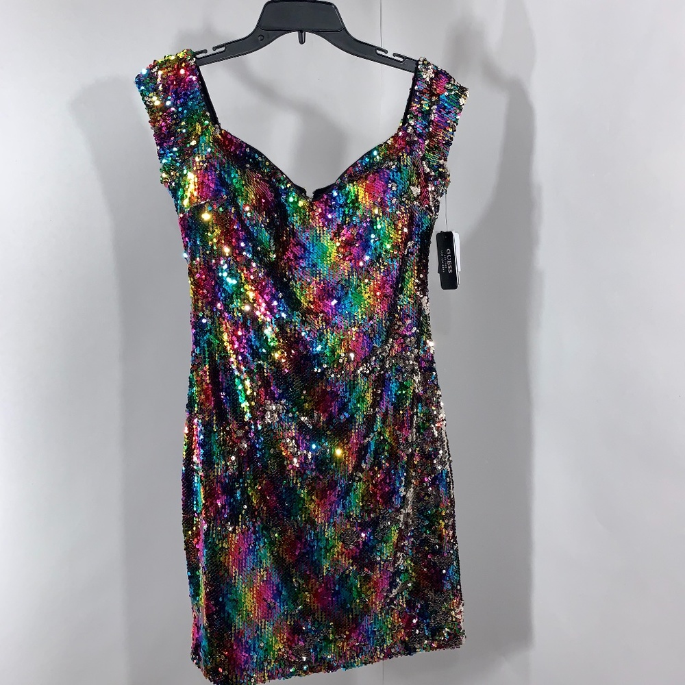 Guess Off-The-Shoulder Sequined Shift, Party Dress